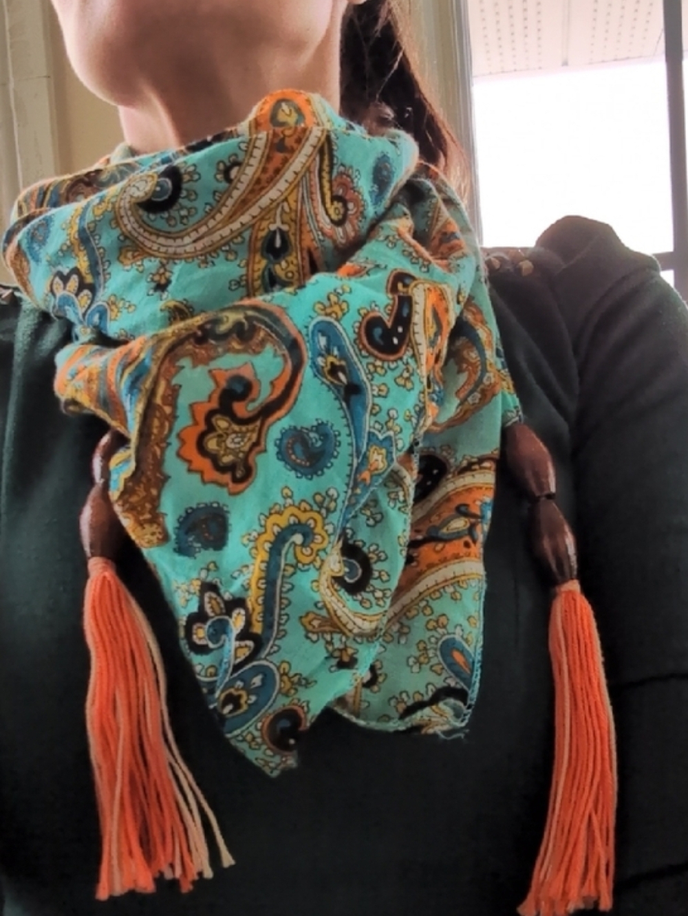 Turquoise Paisley Tassel Scarf - Handmade In Turkey